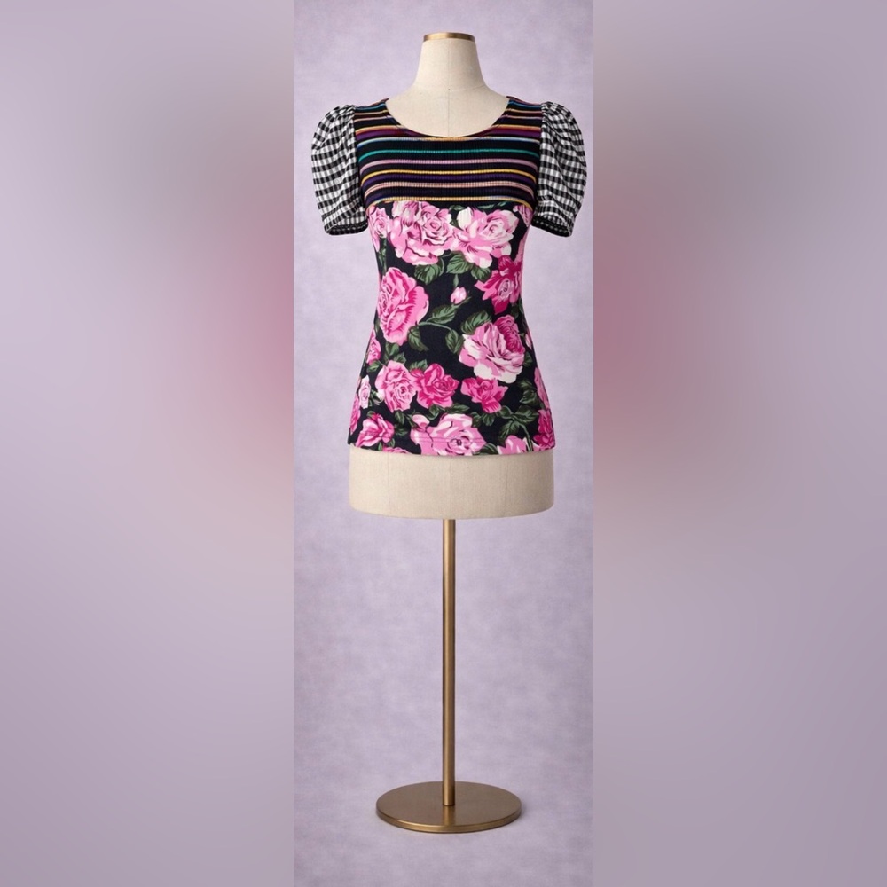 Authentic Vintage MOSCHINO Couture Boho Floral Top IT 42 Rare Puff Sleeve Italy